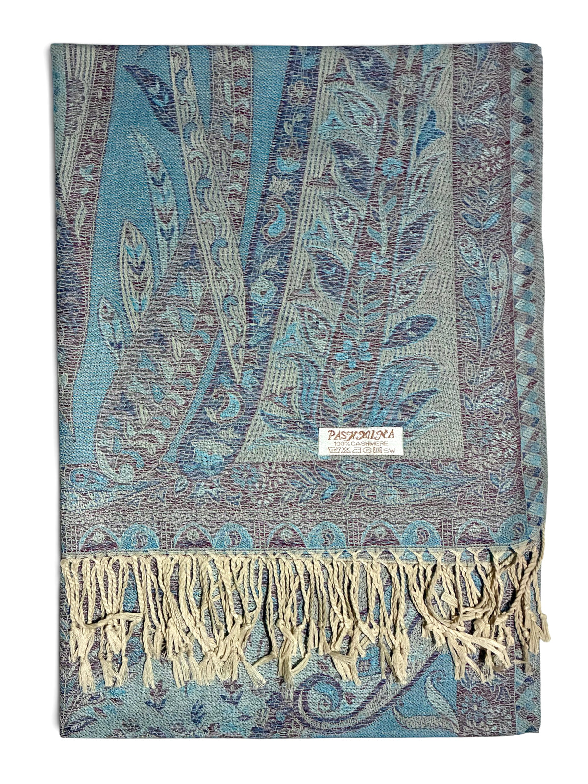 Reversibile Classic Paisley Light Blue & Brown Pashmina Wrap