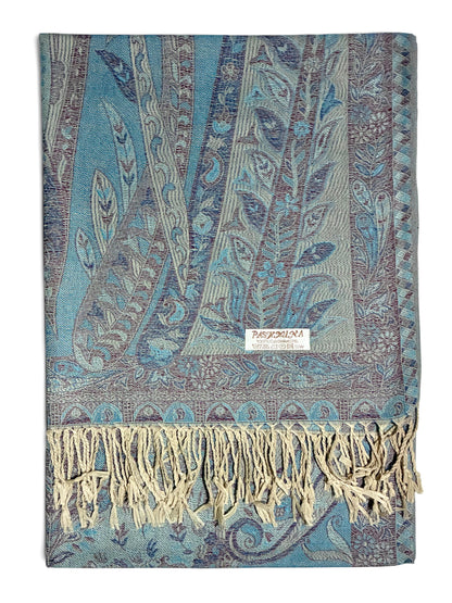 Reversibile Classic Paisley Light Blue & Brown Pashmina Wrap