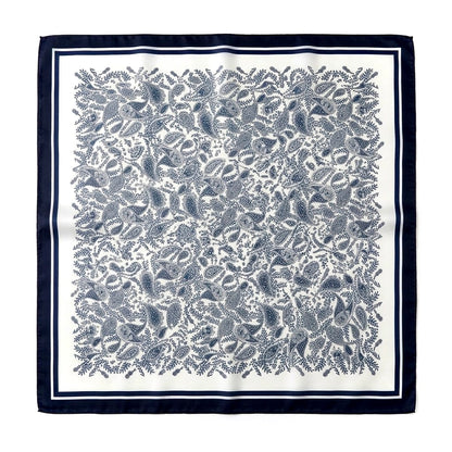 Dark Blue & White Geometric Satin Bandana Scarf | 65x65 cm Luxury Silk-Feel Foulard⁠