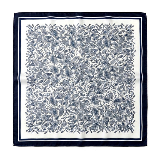 Blue & White Geometric Satin Bandana Scarf | 65x65 cm Luxury Silk-Feel Foulard⁠