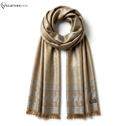 Metallic Gold Silk Scarf | Shimmering Paisley Shawl | Boho Festival Wrap