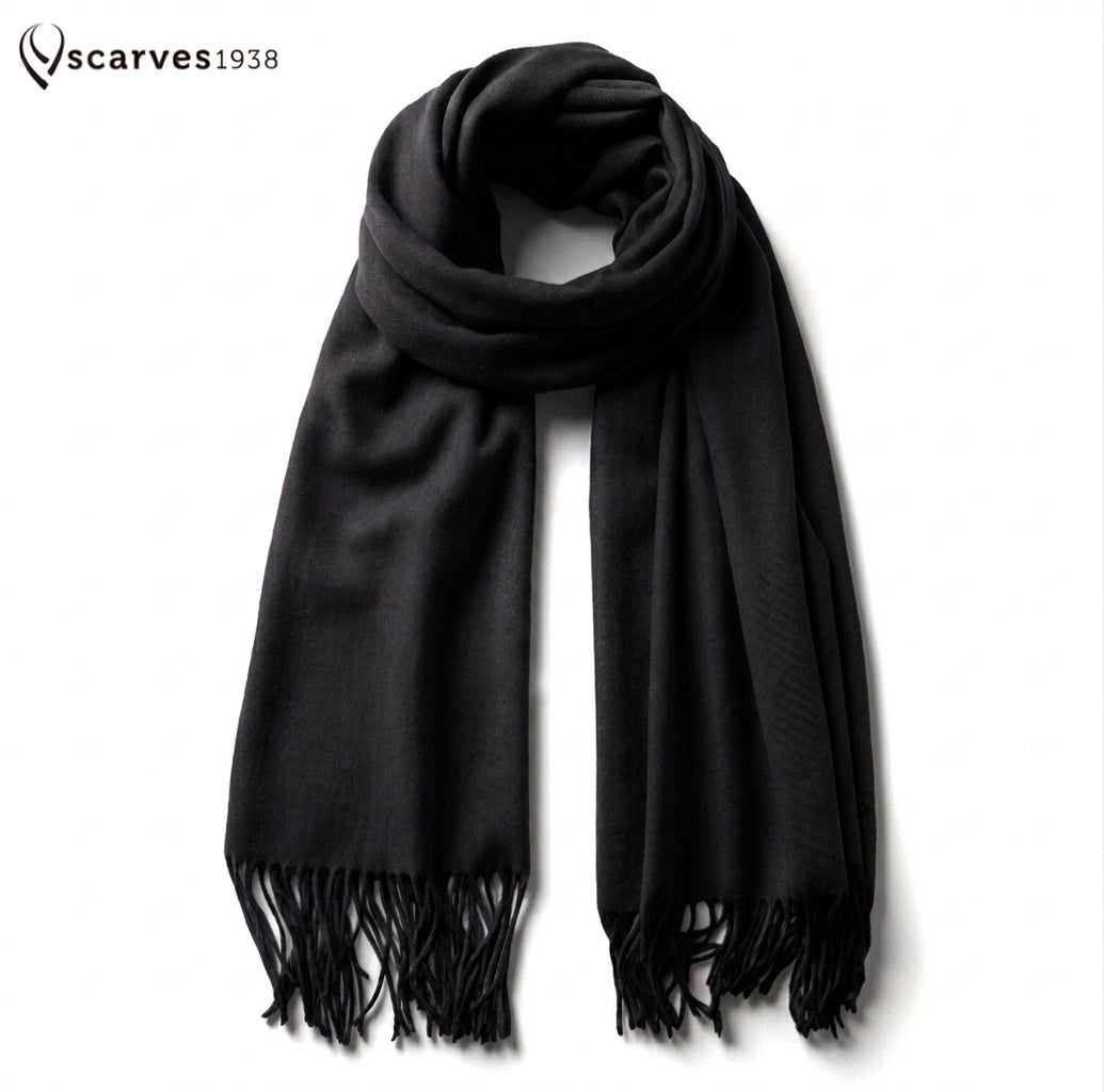 Black Cashmere Scarf | Total Black Wool Shawl