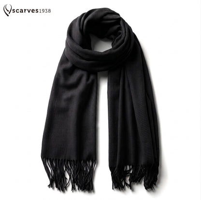 Black Cashmere Scarf | Total Black Wool Shawl