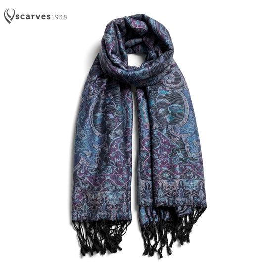 Black Purple Blue Pashmina Scarf Flower Shawls