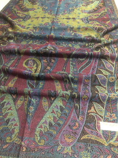 Vibrant Reversible Floral Jacquard Pashmina Stole - Red, yellow & Blue⁠