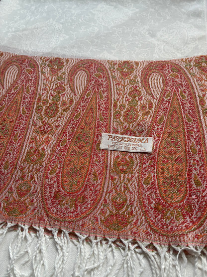 White Pashmina Scarf | Paisley Border Shawl | Bohemian Festival Wrap | Unisex Hippie Stole | Elegant Bridesmaid Gift | Scarves1938