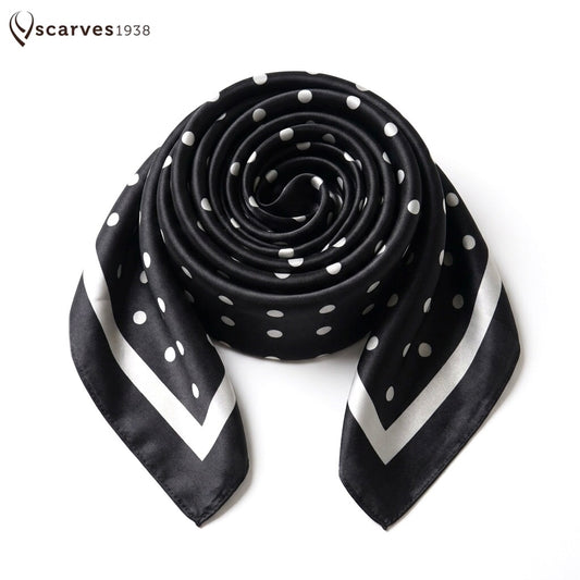 Black Polka Dot Satin Square scarf