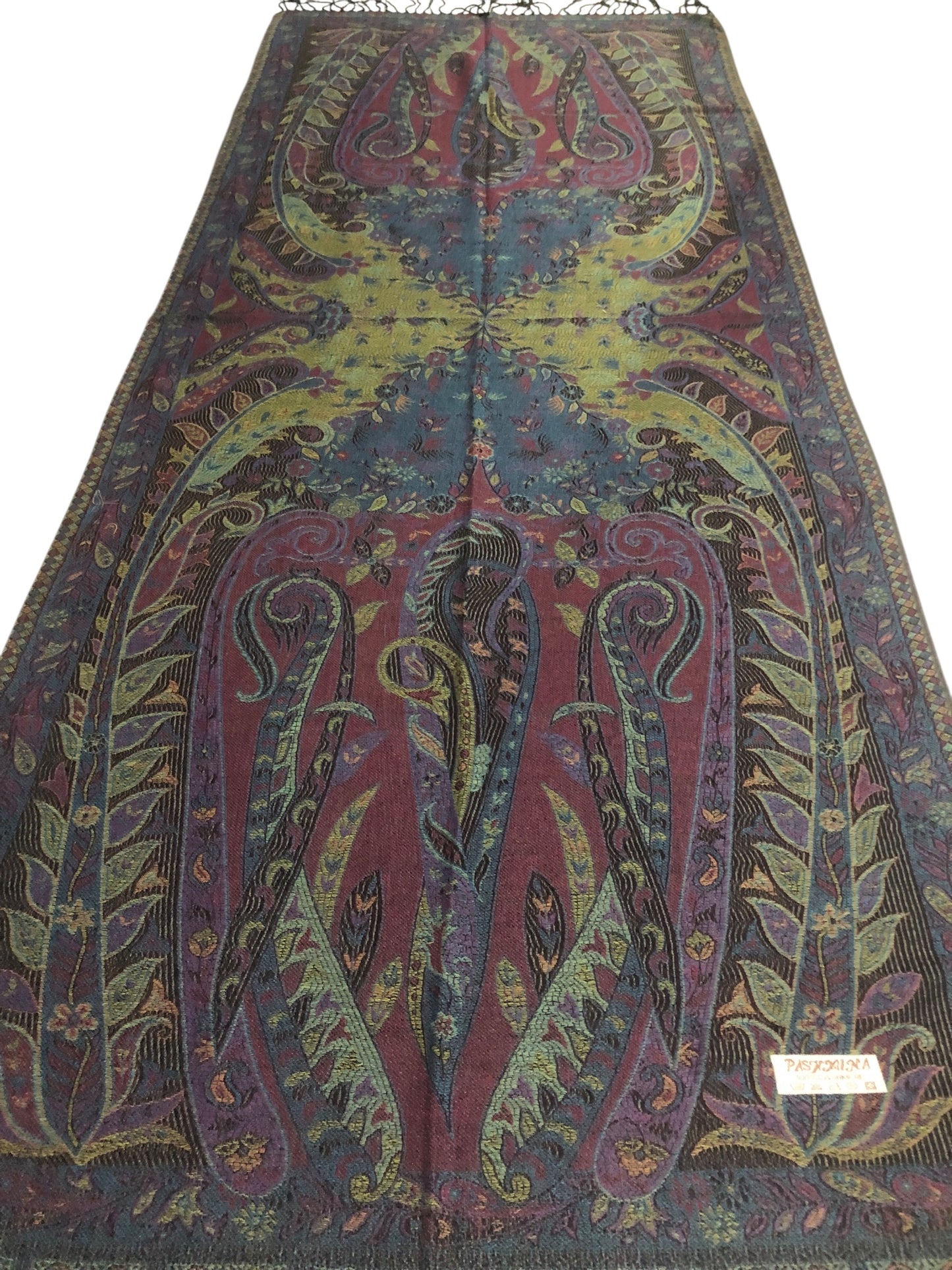 Vibrant Reversible Floral Jacquard Pashmina Stole - Red, yellow & Blue⁠