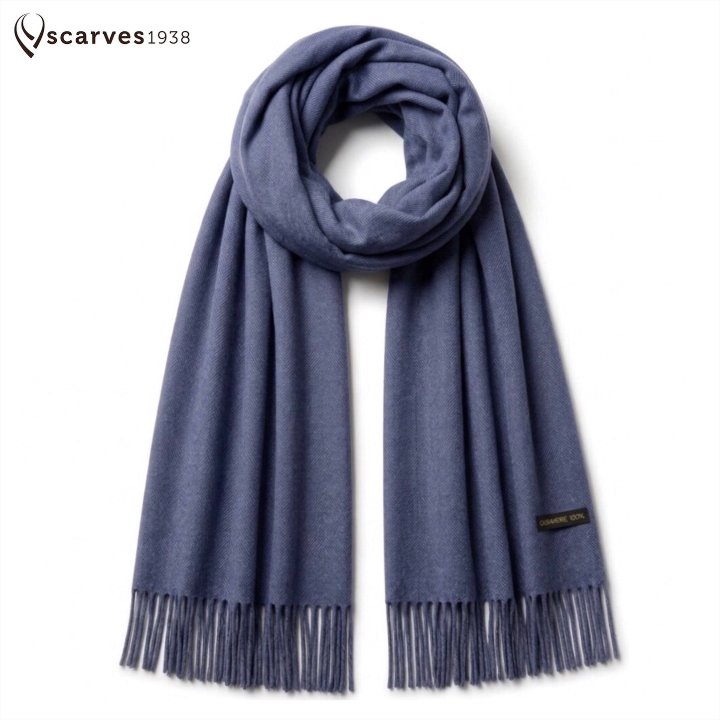 Denim Blue Cashmere Scarf - Virgin Wool Scarf - Elegant Winter Knitwear Wrap