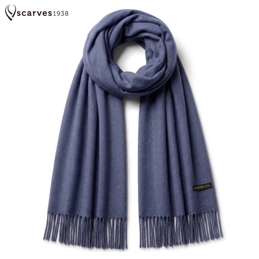 Denim Blue Cashmere Scarf - Virgin Wool Scarf - Elegant Winter Knitwear Wrap