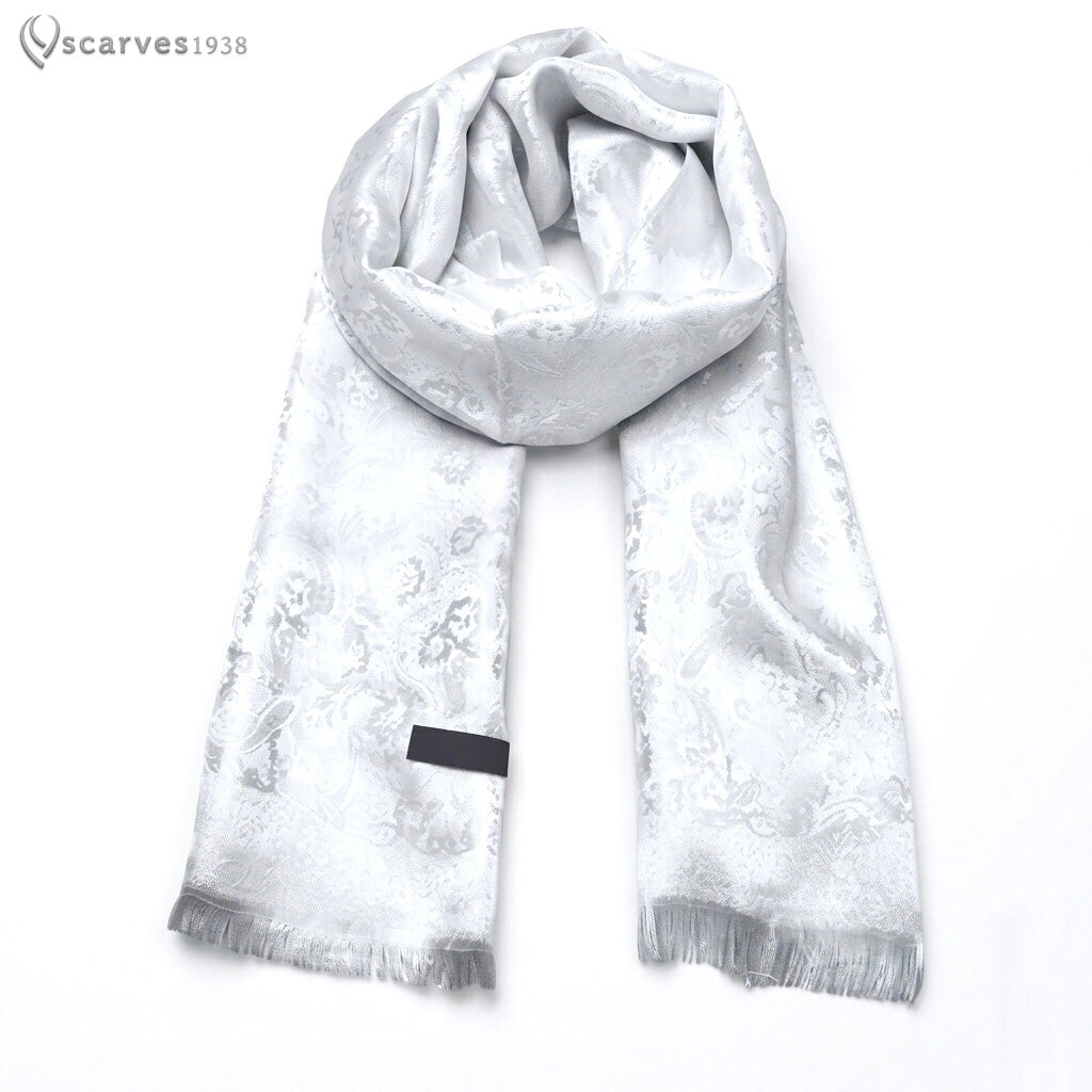 White Flowers Silk Scarf - Paisley Gypsy Blossoms Shawl - Wedding stole
