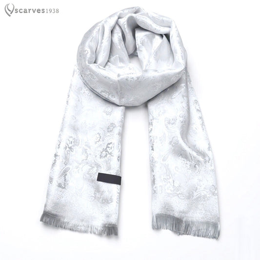 White Flowers Silk Scarf - Paisley Gypsy Blossoms Shawl - Wedding stole