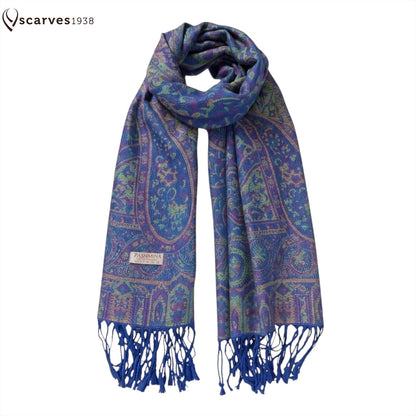 Elegant Reversible Paisley Jacquard Pashmina Stole - Blue & Purple⁠