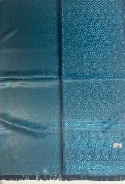 Teal Silk Jacquard Stole with Paisley Details