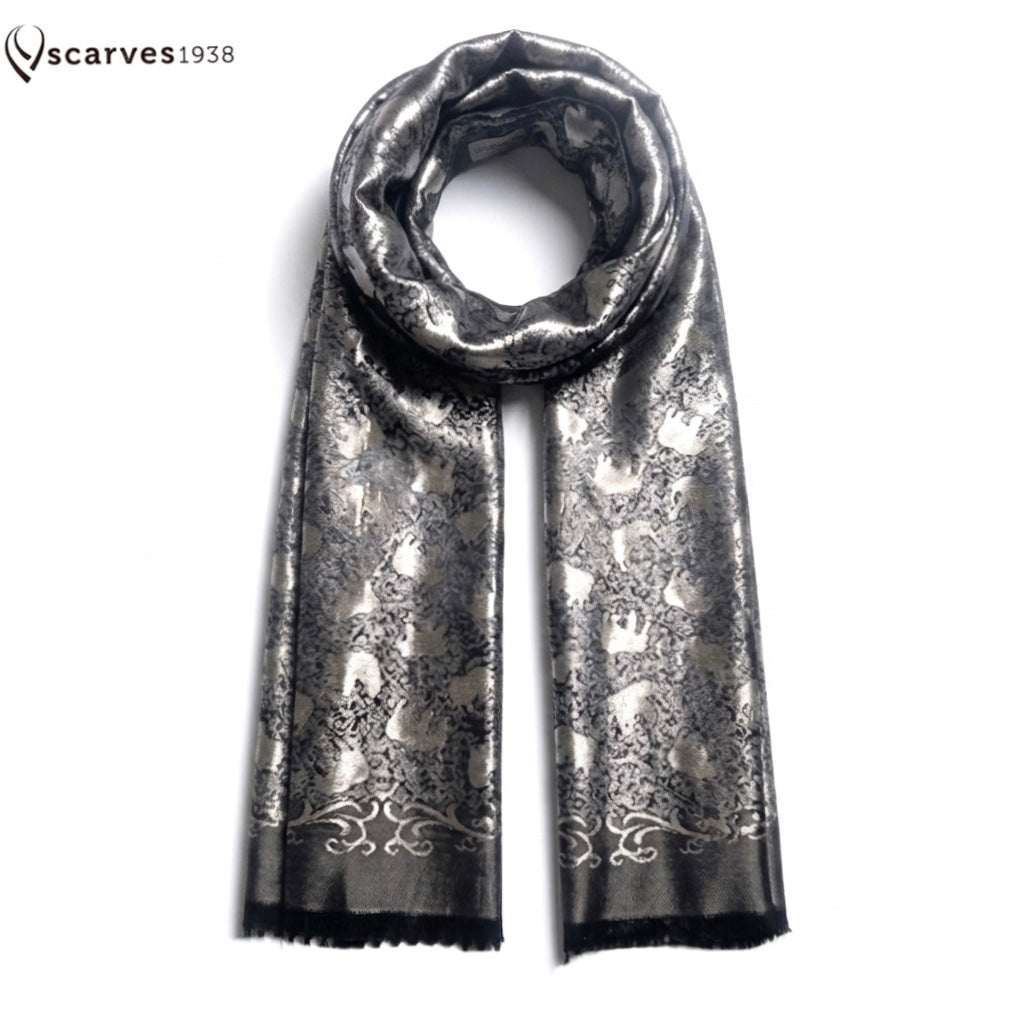 Thai Silk Scarf – Grey Elephant design – Lightweight Wrap