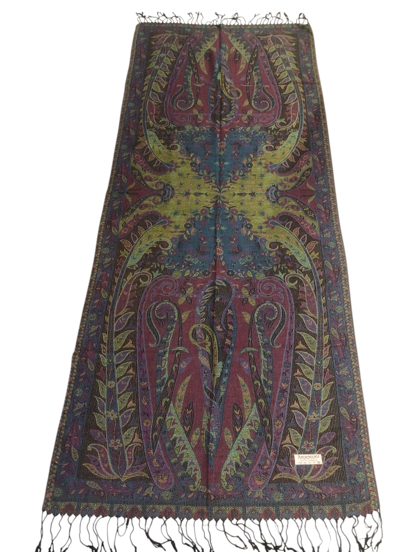 Vibrant Reversible Floral Jacquard Pashmina Stole - Red, yellow & Blue⁠