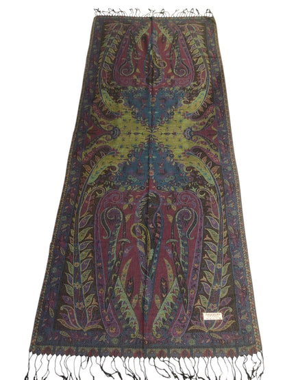 Vibrant Reversible Floral Jacquard Pashmina Stole - Red, yellow & Blue⁠