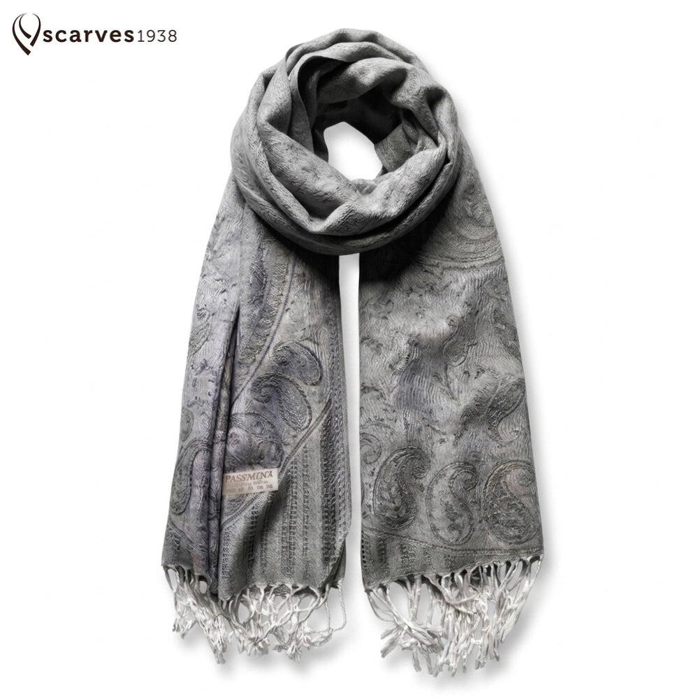 Gray Pashmina Scarf | Paisley Shawl Wrap | Gift For Him