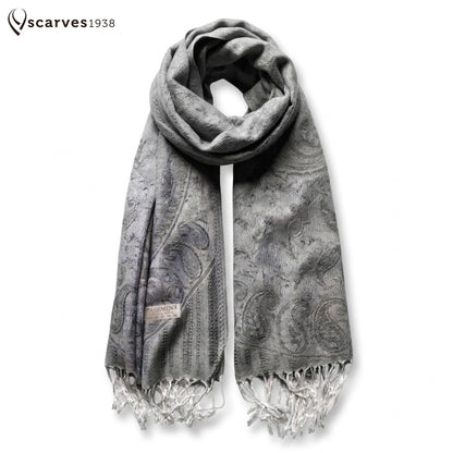 Gray Pashmina Scarf | Paisley Shawl Wrap | Gift For Him