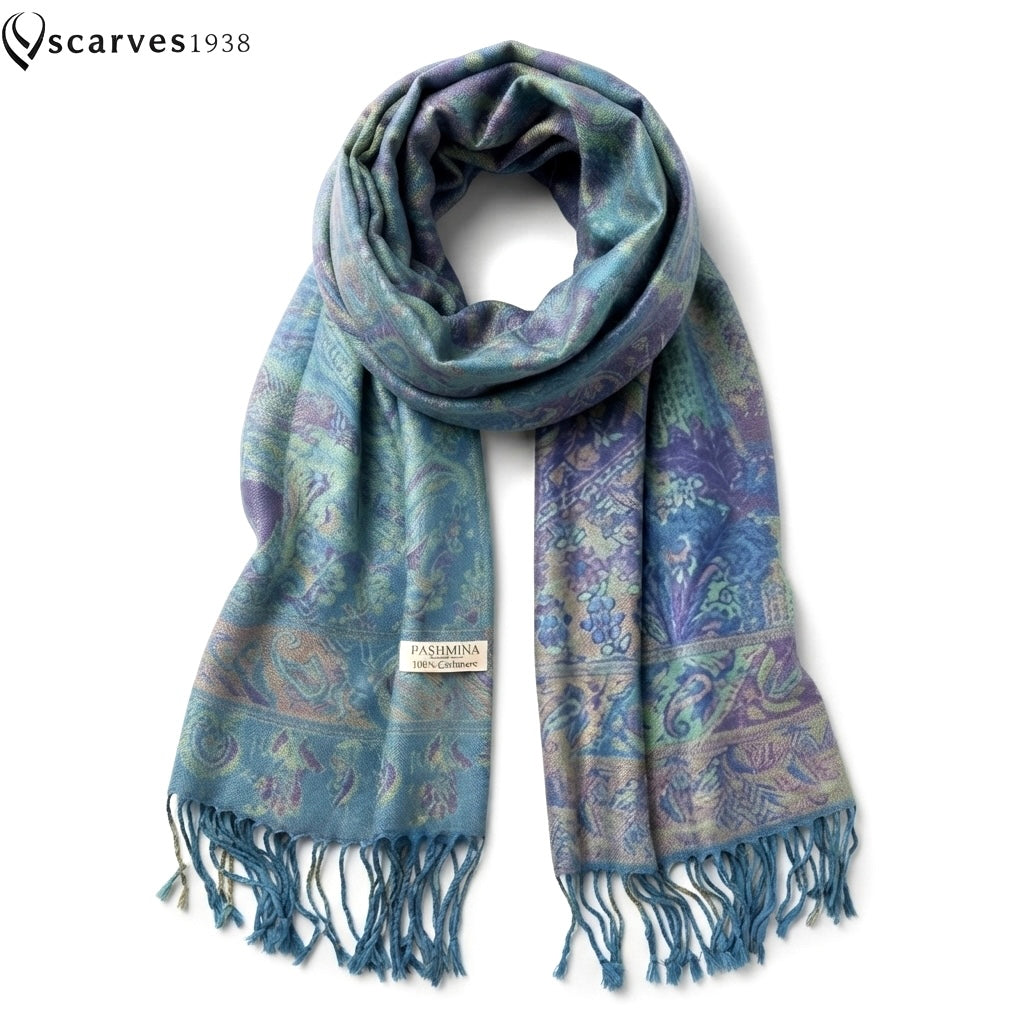 Green And Blue Pashmina Scarf - Festival shawl - Handwoven scarf