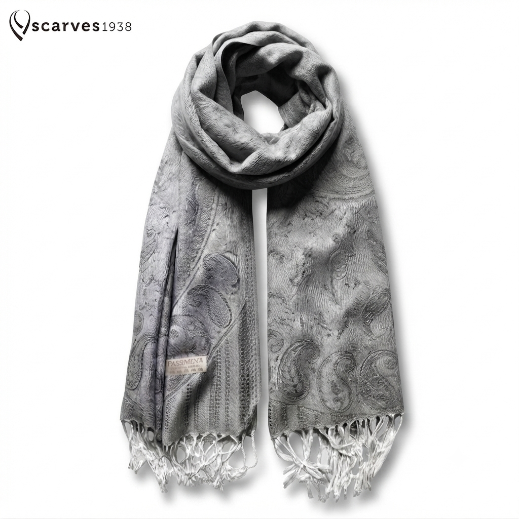 Gray Pashmina Scarf | Paisley Shawl Wrap | Gift For Him