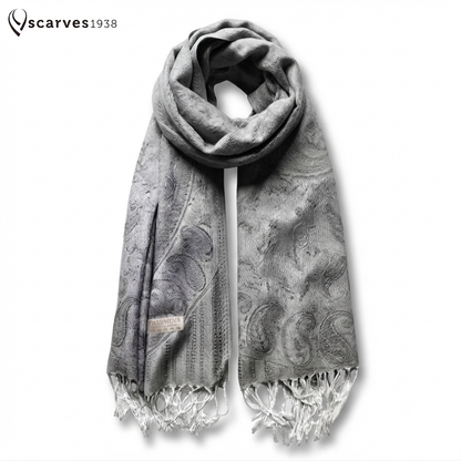 Gray Pashmina Scarf | Paisley Shawl Wrap | Gift For Him