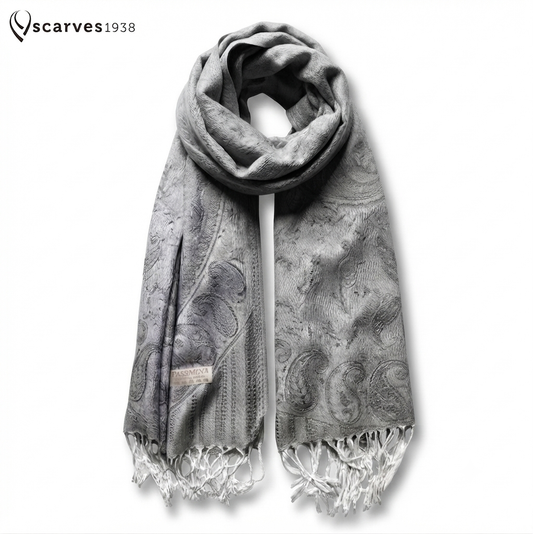 Gray Pashmina Scarf | Paisley Shawl Wrap | Gift For Him