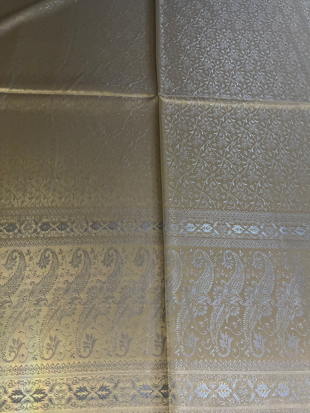 Metallic Gold Silk Scarf | Shimmering Paisley Shawl | Boho Festival Wrap