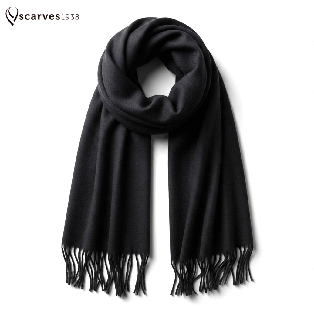 Black Cashmere Scarf | Total Black Wool Shawl