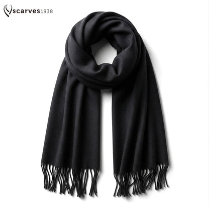Black Cashmere Scarf | Total Black Wool Shawl