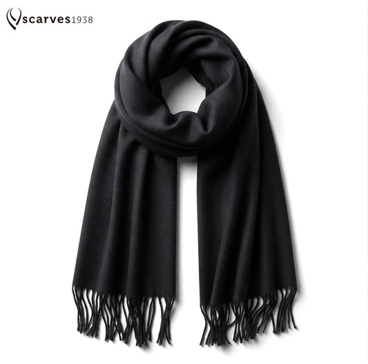 Black Cashmere Scarf | Total Black Wool Shawl