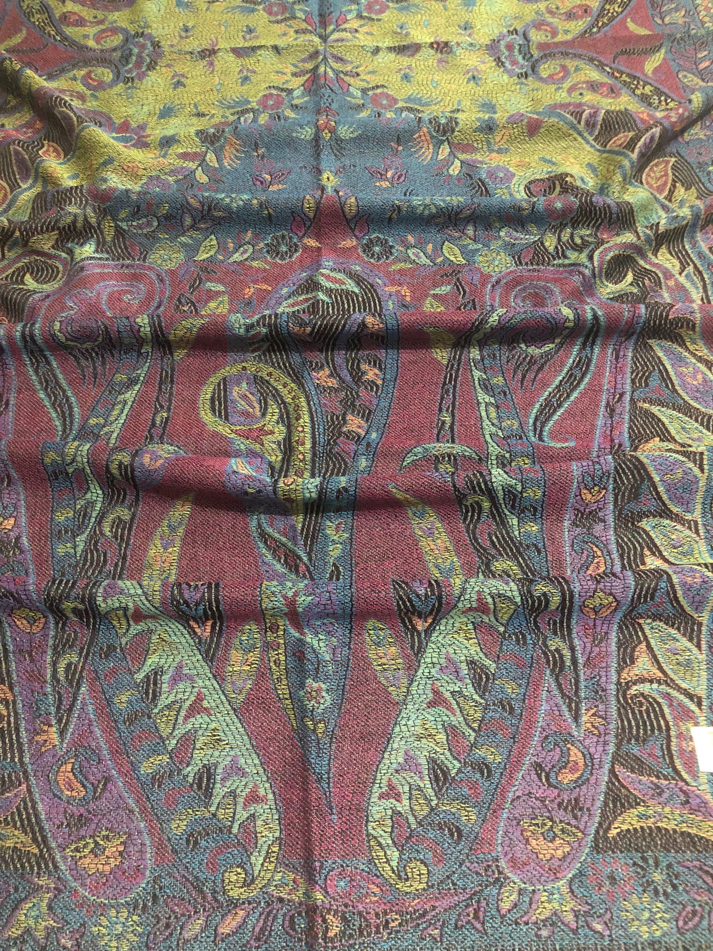 Vibrant Reversible Floral Jacquard Pashmina Stole - Red, yellow & Blue⁠