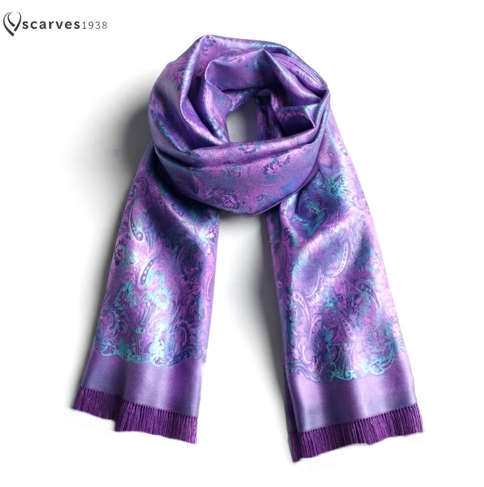 Luxurious Purple Floral Silk Wrap - Handwoven Artisan Shawl - Elegant Evening Wear Scarf Stole