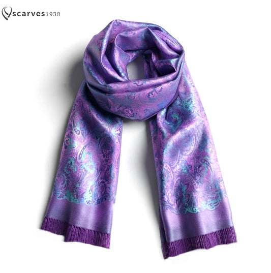 Luxurious Purple Floral Silk Wrap - Handwoven Artisan Shawl - Elegant Evening Wear Scarf Stole