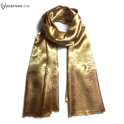 Dark Golden Silk Scarf | Elephant Shawl | Festival Accessory for Her | Handmade Gift for Elephant Lovers