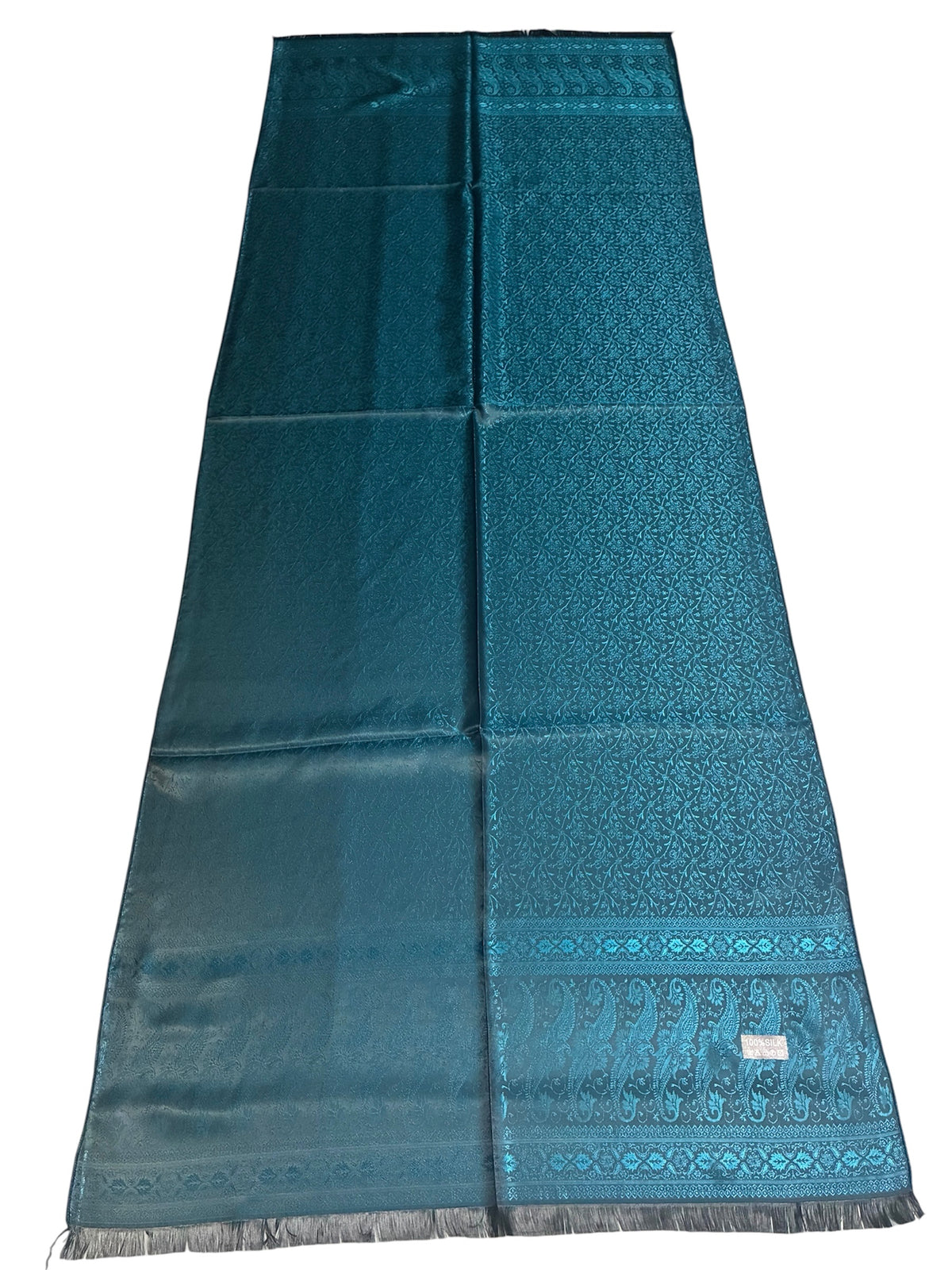 Teal Silk Jacquard Stole with Paisley Details
