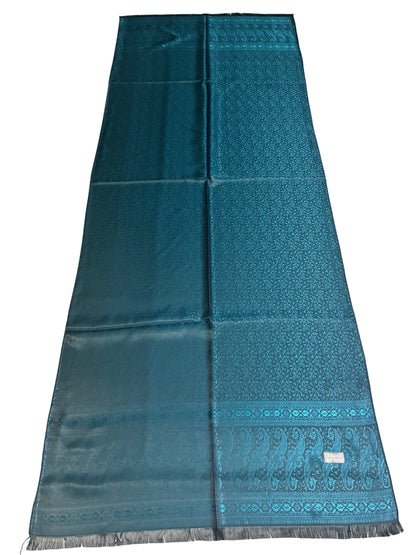 Teal Silk Jacquard Stole with Paisley Details