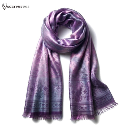 Antique Pink Purple Silk Scarf - Paisley Print Shaw - Bohemian Wrap for Her