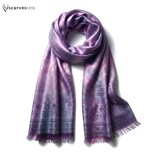 Antique Pink Purple Silk Scarf - Paisley Print Shaw - Bohemian Wrap for Her