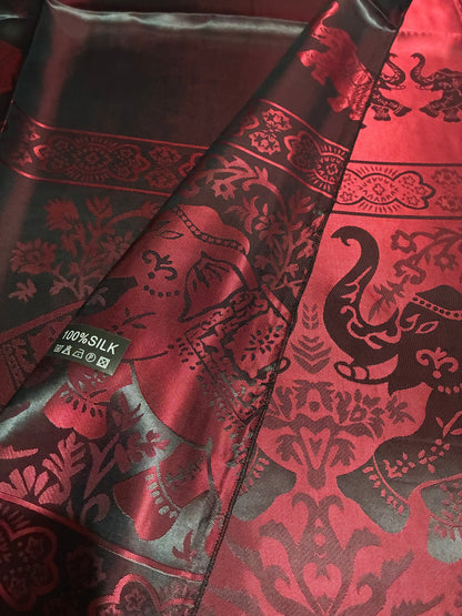 Reversible Burgundy & Black Silk Elephant Motif Scarf