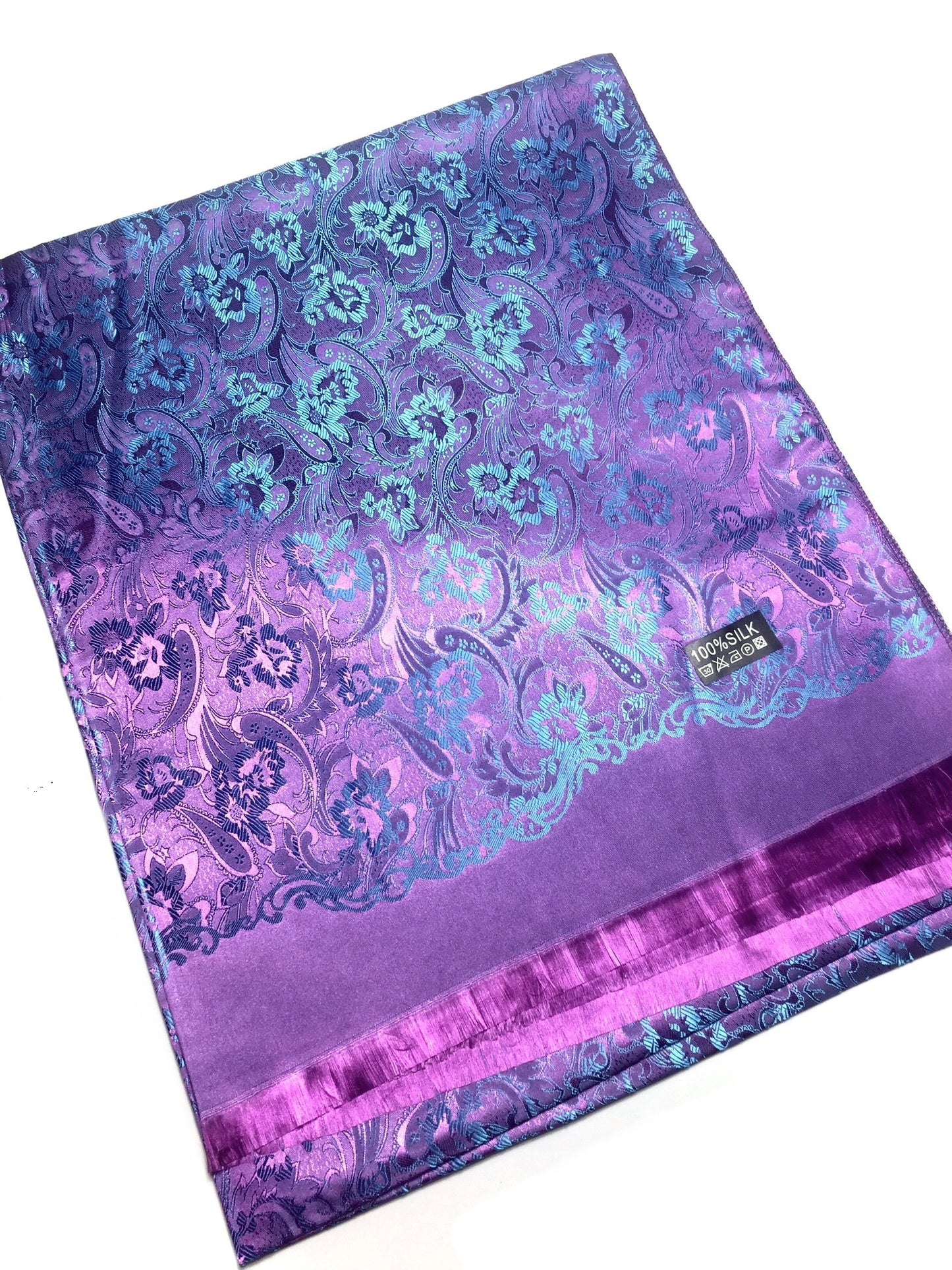 Luxurious Purple Floral Silk Wrap - Handwoven Artisan Shawl - Elegant Evening Wear Scarf Stole