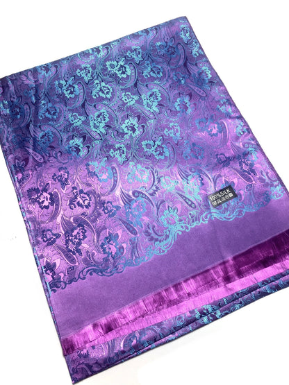 Luxurious Purple Floral Silk Wrap - Handwoven Artisan Shawl - Elegant Evening Wear Scarf Stole