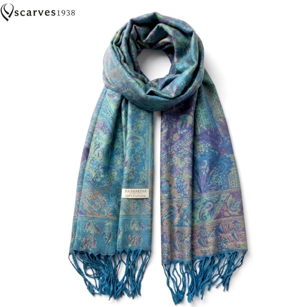 Green And Blue Pashmina Scarf - Festival shawl - Handwoven scarf