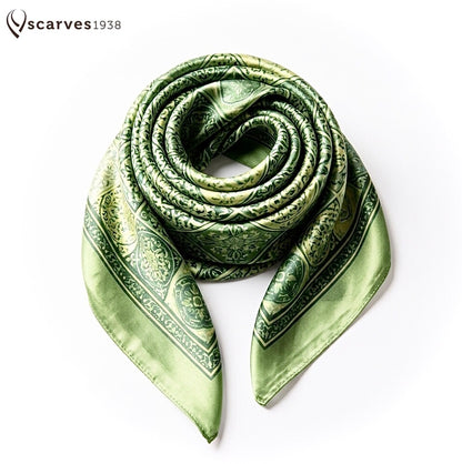 Green Satin Square Scarf | Scarves1938