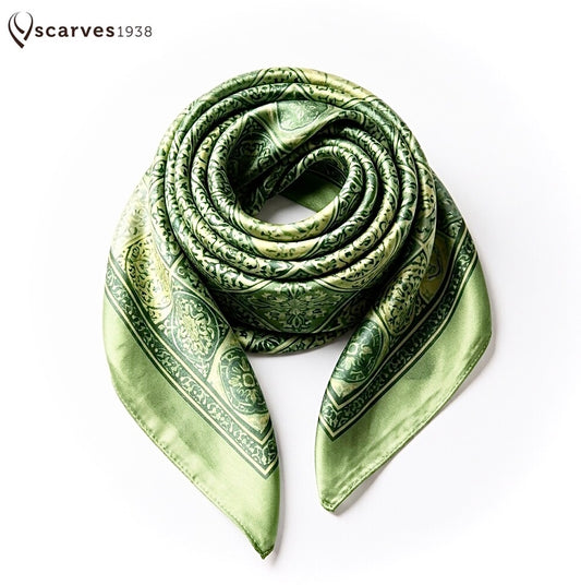Green Satin Square Scarf | Scarves1938