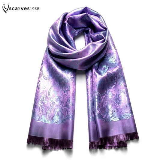 Purple Silk Scarf | Gift for her | Bridesmaid Flowers Shawl