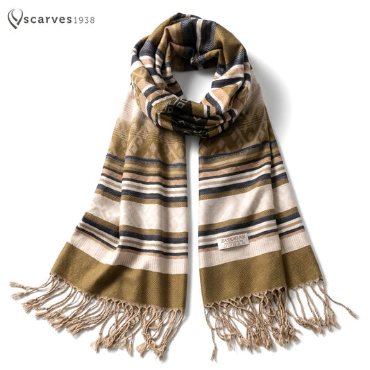 Sand Tribal Pashmina Brown Scarf Striped Pattern shawl