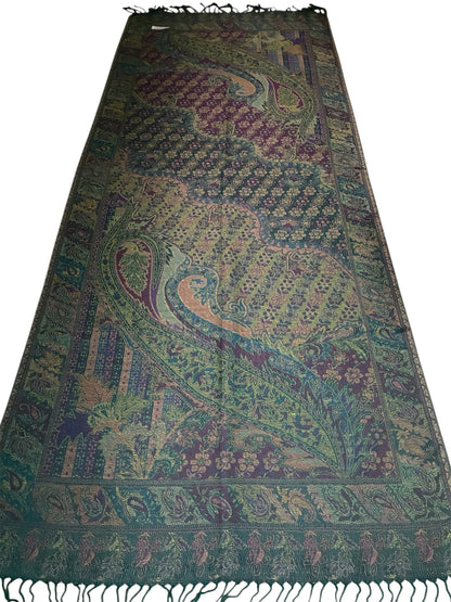 Green and Purple Paisley Pashmina Scarf | Sage and Plum Festival Shawl | Bohemian Rave Wrap | Hippie Style Stole | Unique Gift for Her
