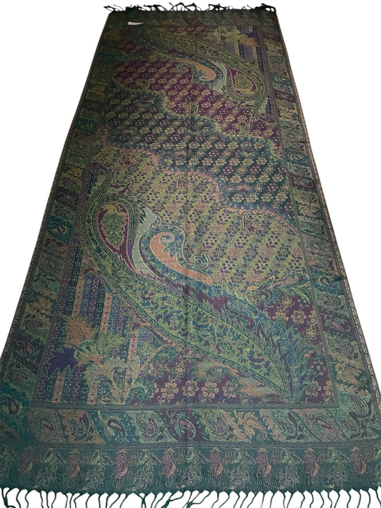 Green and Purple Paisley Pashmina Scarf | Sage and Plum Festival Shawl | Bohemian Rave Wrap | Hippie Style Stole | Unique Gift for Her
