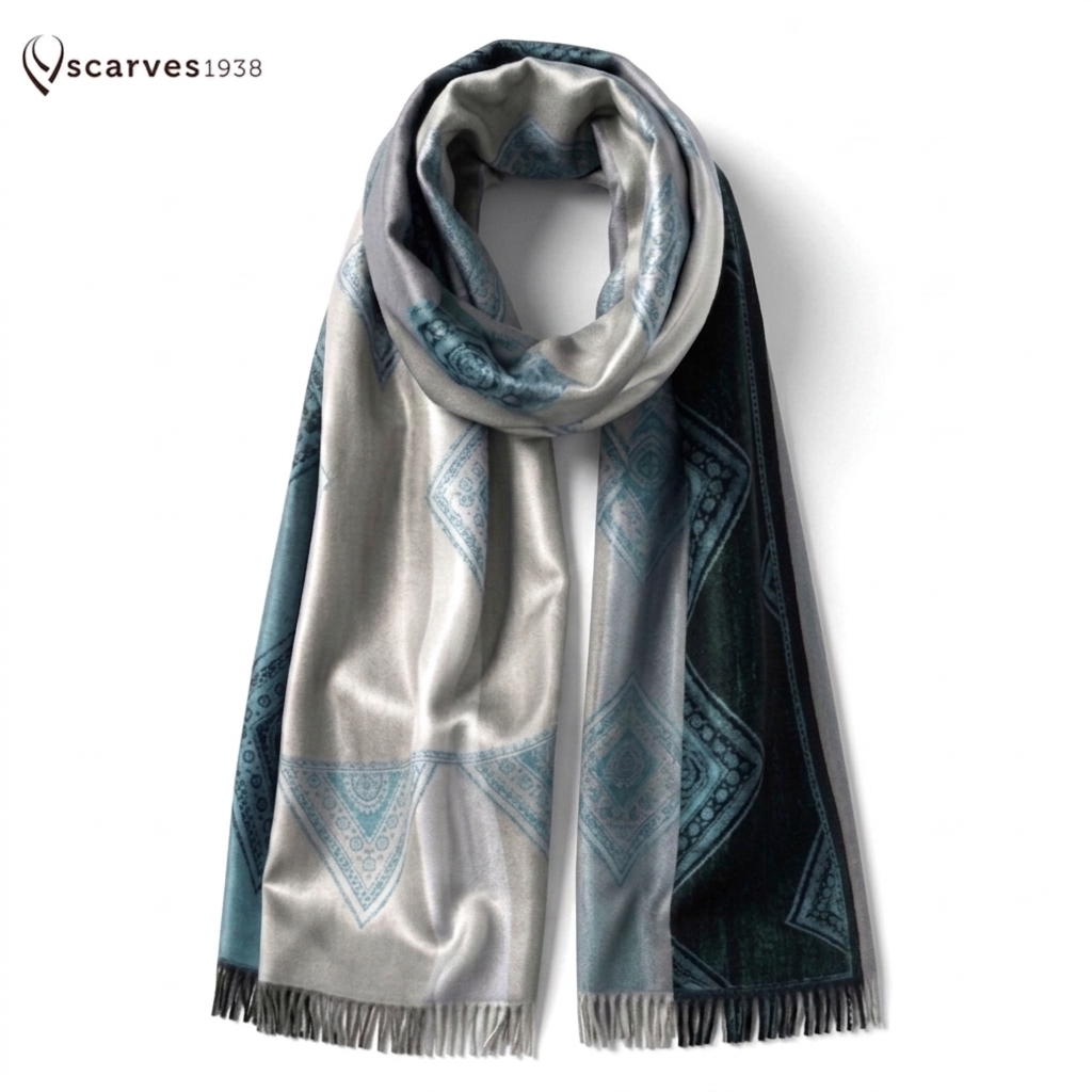 Geometric Reversible Cashmere Blend Scarf – Soft Unisex Wrap